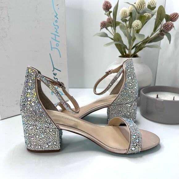 Betsey Johnson SB-Mari Block Heel Sandal Rhinestone Champagne Women 7.5W TriedOn - Picture 7 of 11